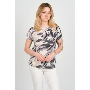 Kadın Düşük Kol Desenli Bisiklet Yaka Bluz 24280 Siyah