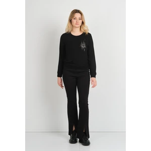 Kadın Taş ve Boncuk Süslemeli Uzun Kollu Bluz 24589 Siyah