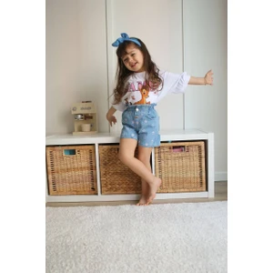 Cg Kids Bambi Baskılı Kot Şort Işlemeli Kız Çocuk Alt Üst Takım