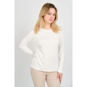 Kadın Ön Kısım Ince Parlak Şeritli Arkası Süs Düğmeli Uzun Kol Bluz 3319 Ekru