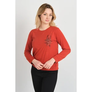 Kadın Taş ve Boncuk Süslemeli Uzun Kollu Bluz 24589 Kiremit