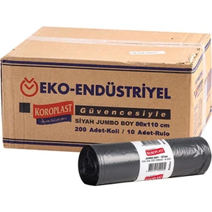 Eko Endüstriyel Çöp Poşeti Jumbo Boy 80 x 110 cm 10 Adet x 20 Rulo - Siyah