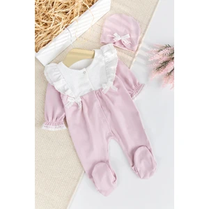 Dantel Süslemeli Pamuklu Kız Bebek Tulum