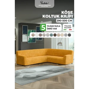 Lastikli Esnek ve Yıkanabilir L Köşe Koltuk Örtüsü Çekyat Kanepe Kılıfı -Ocre
