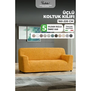 Lastikli Esnek ve Yıkanabilir 3 Kişilik Koltuk Örtüsü Çekyat Kanepe Kılıfı -Ocre