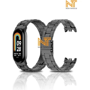 Nezih Case Xiaomi Mi Band 8/ Mi Band 9 / Mi Band 10 Uyumlu Metal Baklalı Ayarlanabilir Klipsli Çelik Kordon