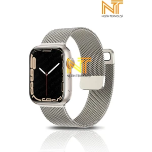 Apple Watch Seri 2/3/4/5/6/7/8/9/10/se/se2 38/40/41 Seri 10 42MM Uyumlu Hasır Metal Kordon