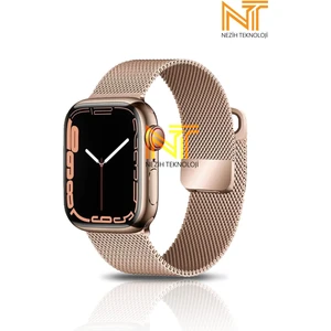 Nezih Case Watch Seri 5/6/7/8/9/se 38/40/41mm Seri 10 42 / Seri 11 42mm Uyumlu Hasır Metal Kordon