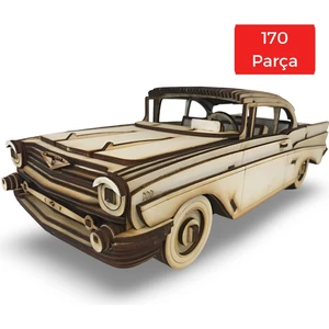 3D 1957 Chevrolet Bel Air Maketi - Ahşap Retro Araba Puzzle - 49X13X14 cm - 170 Parça