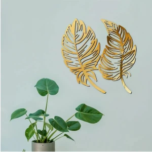 Pleksi 2li Yapraklar Duvar Dekoru Salon Oturma Yatak Odası Ofis Antre Mutfak Için Tablo