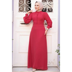 Neva Style Düğme Detaylı Kırmızı Tesettür Elbise 2703K