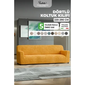 Lastikli Esnek ve Yıkanabilir 4 Kişilik Koltuk Örtüsü Çekyat Kanepe Kılıfı -Ocre