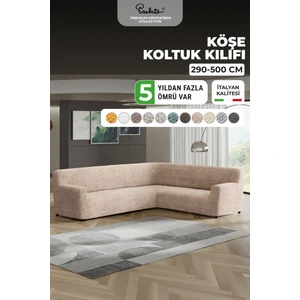 lastikli esnek ve yıkanabilir l köşe koltuk örtüsü çekyat kanepe kılıfı - Düz Bej