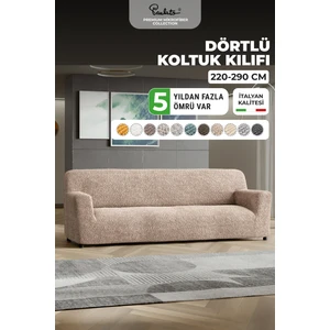 lastikli esnek ve yıkanabilir 4 kişilik koltuk örtüsü çekyat kanepe kılıfı - Düz Bej