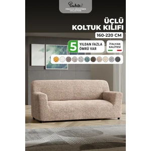 lastikli esnek ve yıkanabilir 3 kişilik koltuk örtüsü çekyat kanepe kılıfı - Düz Bej