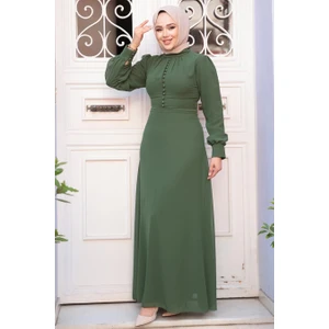 Neva Style Düğme Detaylı Haki Tesettür Elbise 2703HK