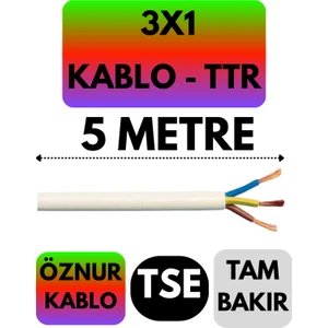 Öznur 3x1 Ttr Kablo (Beyaz) Metre Seçenekli