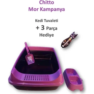 Chitto Elekli Açık Kedi Tuvaleti - Mor ** (Kürek Hediyeli)