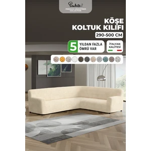 Lastikli Esnek ve Yıkanabilir L Köşe Koltuk Örtüsü Çekyat Kanepe Kılıfı - Vanilya