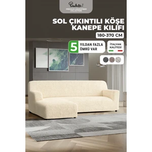 Lastikli Esnek ve Yıkanabilir Sol Çıkıntılı Koltuk Örtüsü Çekyat Kanepe Kılıfı - Vanilya