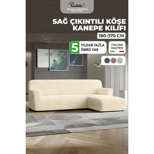 Lastikli Esnek ve Yıkanabilir Sağ Çıkıntılı Koltuk Örtüsü Çekyat Kanepe Kılıfı - Vanilya