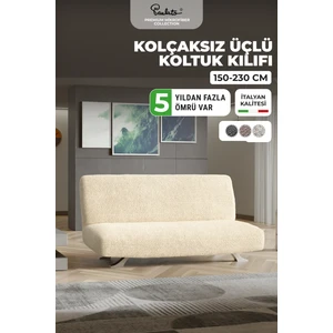 Lastikli Esnek ve Yıkanabilir Kolçaksız 3 Kişilik Koltuk Örtüsü Kanepe Kılıfı - Vanilya
