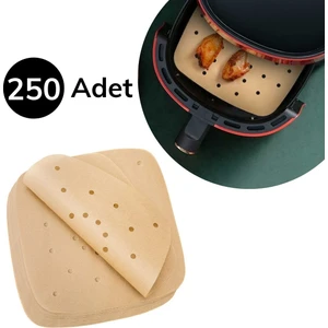 Kib Pazarlama ® 250 Adet Air Fryer Pişirme Kağıdı Tek Kullanımlık Hava Fritöz Yağ Geçirmez Yapışmaz Gıda Pişirme Kağıdı Delikli Kare Model