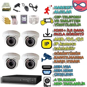 Byxmd136bset4 4'lü 5mp Dome Kamera Seti - Aı Destekli Iç Mekan Güvenliği, 36 Ir Led