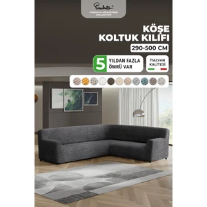 Lastikli Esnek ve Yıkanabilir L Köşe Koltuk Örtüsü Çekyat Kanepe Kılıfı - Antrasit