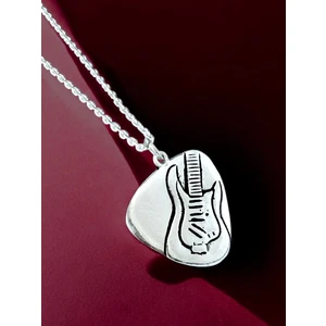 Pena Tasarım Elektro Gitar Detaylı Parlak Unisex 925 Ayar Gğmüş Kolye
