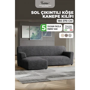 Lastikli Esnek ve Yıkanabilir Sol Çıkıntılı Koltuk Örtüsü Çekyat Kanepe Kılıfı - Gri
