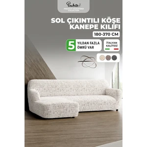 Lastikli Esnek ve Yıkanabilir Sol Çıkıntılı Koltuk Örtüsü Çekyat Kanepe Kılıfı - Beyaz