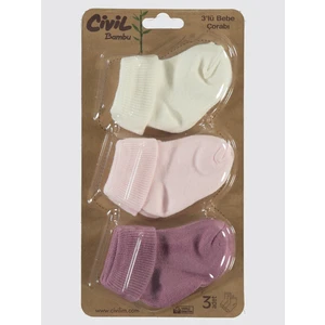 Civil Baby Kız Bebek 3'lü Çorap Set 0-24 Ay Pudra