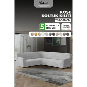 Lastikli Esnek ve Yıkanabilir L Köşe Koltuk Örtüsü Çekyat Kanepe Kılıfı - Açık Gri