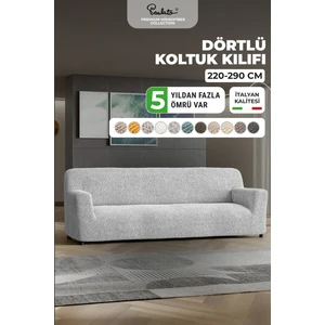Lastikli Esnek ve Yıkanabilir 4 Kişilik Koltuk Örtüsü Çekyat Kanepe Kılıfı - Açık Gri