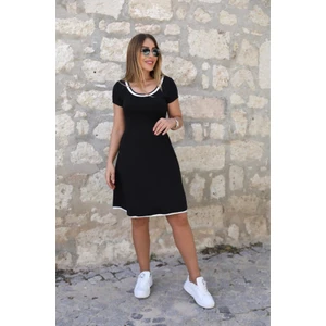 Kadın Kısa Kollu Geniş Yuvarlak Yaka Viskon Elbise
