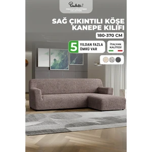 Lastikli Esnek ve Yıkanabilir Sağ Çıkıntılı Koltuk Örtüsü Çekyat Kanepe Kılıfı - Kakao