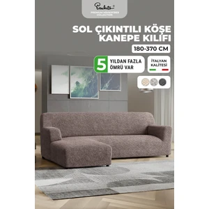Lastikli Esnek ve Yıkanabilir Sol Çıkıntılı Koltuk Örtüsü Çekyat Kanepe Kılıfı - Kakao
