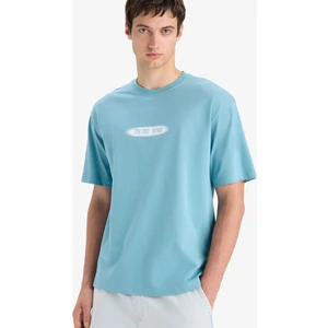 %100 Pamuk Boxy Fit Bisiklet Yaka Baskılı Kısa Kollu Tişört F6122AX25SM