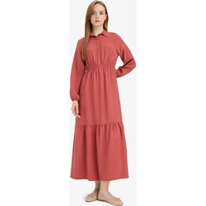Gömlek Yaka Beli Büzgilü Uzun Kollu Maxi Elbise D5851AX25SP