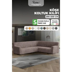 Lastikli Esnek ve Yıkanabilir L Köşe Koltuk Örtüsü Çekyat Kanepe Kılıfı - Kakao