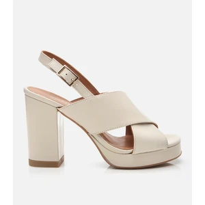Kadın Deri Ekru Topuklu Sandalet