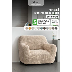Lastikli Esnek ve Yıkanabilir Tek Kişilik Koltuk Örtüsü Koltuk Kılıfı - Bej