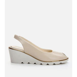 Kadın Deri Bej Dolgu Topuklu Sandalet