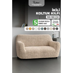 Lastikli Esnek ve Yıkanabilir 2 Kişilik Koltuk Örtüsü Çekyat Kanepe Kılıfı - Bej