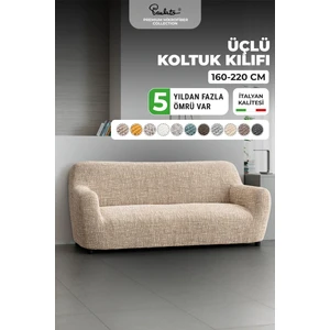 Lastikli Esnek ve Yıkanabilir 3 Kişilik Koltuk Örtüsü Çekyat Kanepe Kılıfı - Bej