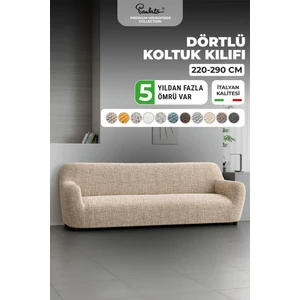 Lastikli Esnek ve Yıkanabilir 4 Kişilik Koltuk Örtüsü Çekyat Kanepe Kılıfı - Bej