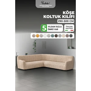 Lastikli Esnek ve Yıkanabilir L Köşe Koltuk Örtüsü Çekyat Kanepe Kılıfı - Bej