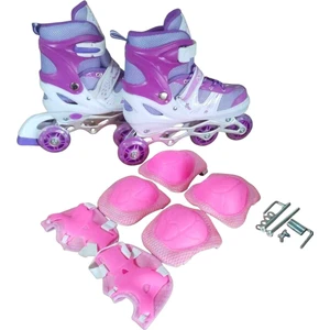 Can Sport Ayarlabilir Işıklı Silikon Tekerli Firenli Alıştırma Pateni ve Koruma Seti