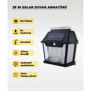 28W Dekoratif Çift Ampullü Solar Aplik 3200K Sarı Işık